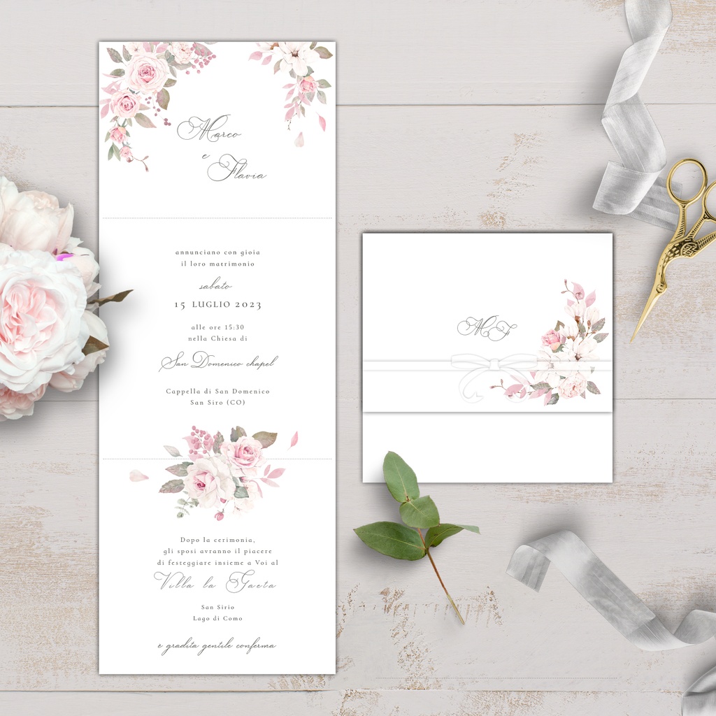 Partecipazione quadrata a 3 ante - Only Roses