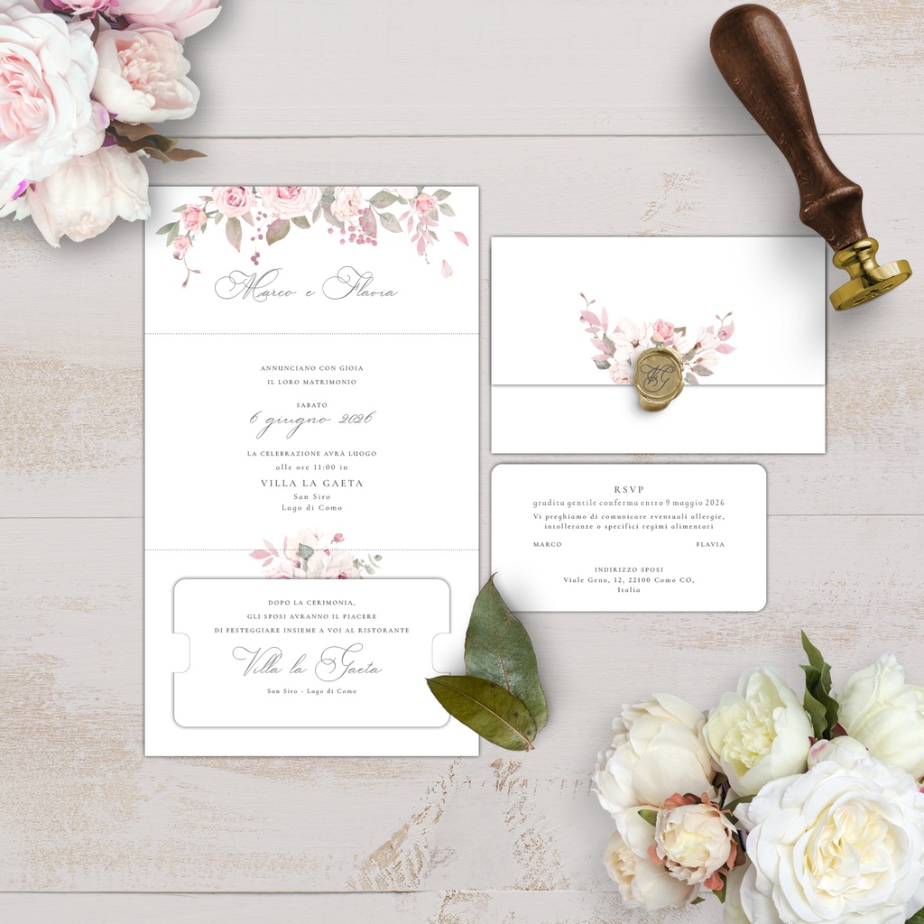 Partecipazione rettangolare a 3 ante - Only Roses